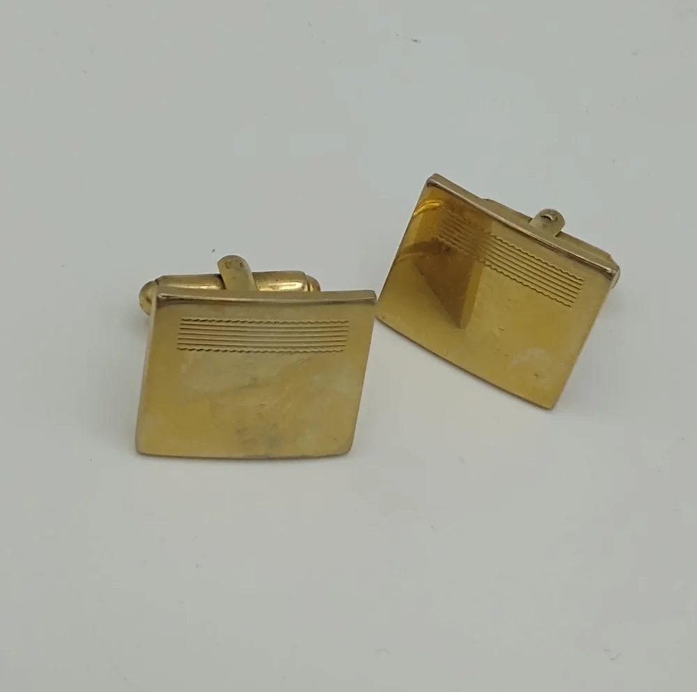 Flex Let Quality Engraved Gold tone Signed Cufflinks Midcentury Vintage